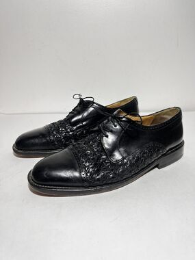 Mezlan EUC Black Leather Cancun Woven Cap Toe Lace Up Dress Shoe Size 10 M